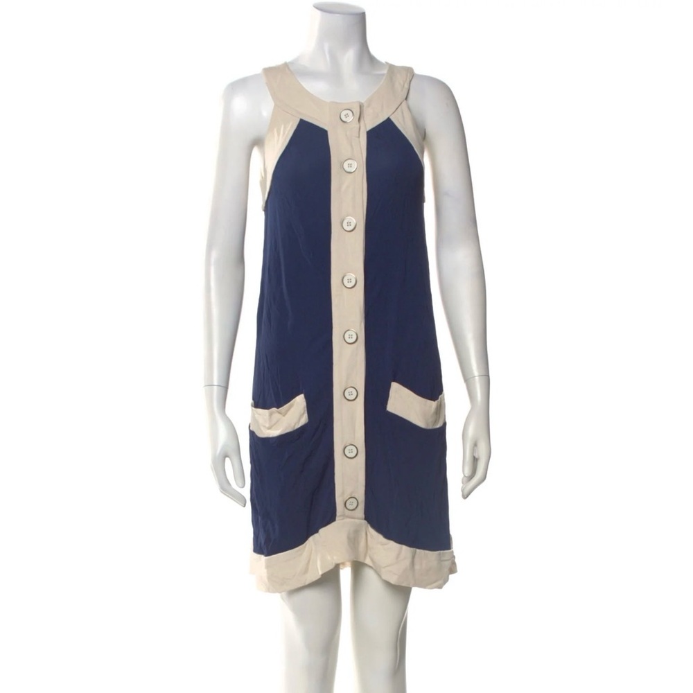 MARC by MARC JACOBS Navy Blue Cream Trim Sleeveless Botton Down Mini Dress Sz M